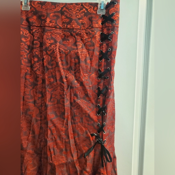 Red Vintage Ruffled Christmas Gotchic Victorian Long Fishtail Skirt Size 10 - Picture 5 of 13